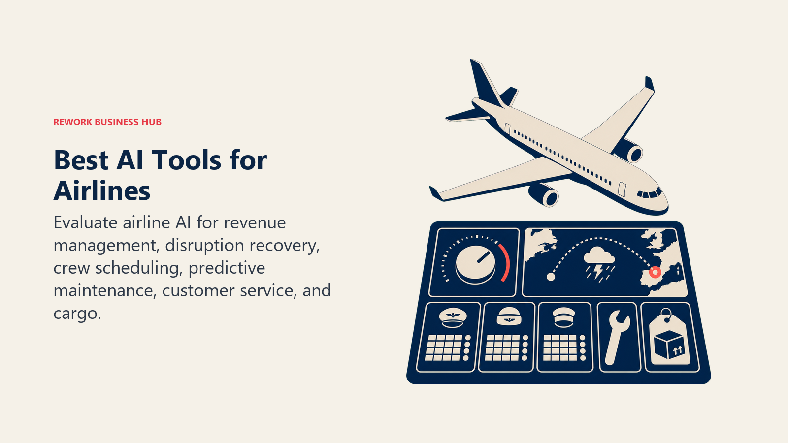 Best AI tools for airlines shown as an operations console for pricing, disruption recovery, crew, maintenance, and cargo