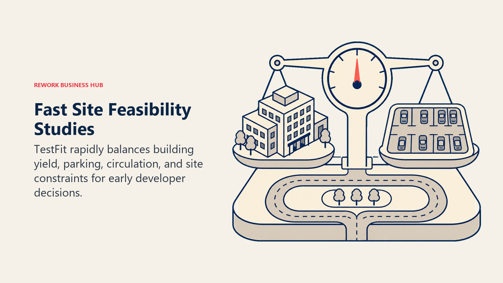 Fast Site Feasibility Studies illustrated by site balance with building and parking