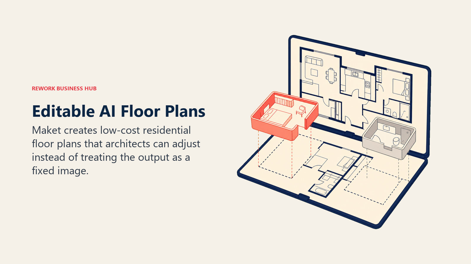 Editable AI Floor Plans illustrated by unfolding modular floor plan