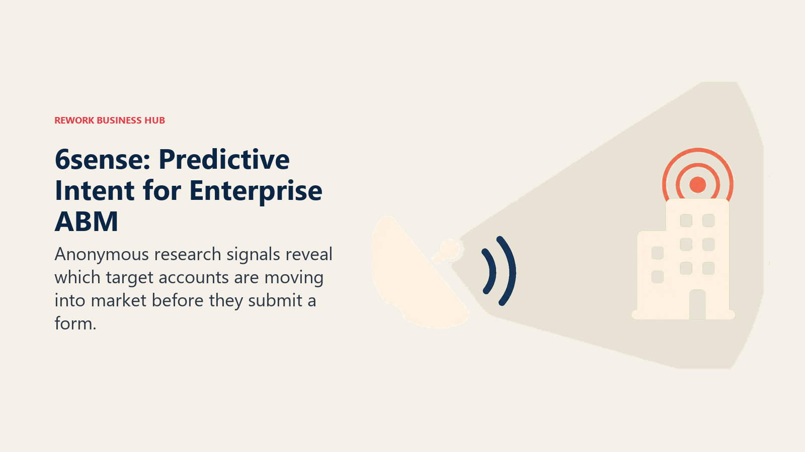 6sense: Predictive Intent for Enterprise ABM shown as sonar dish revealing a hidden account silhouette.