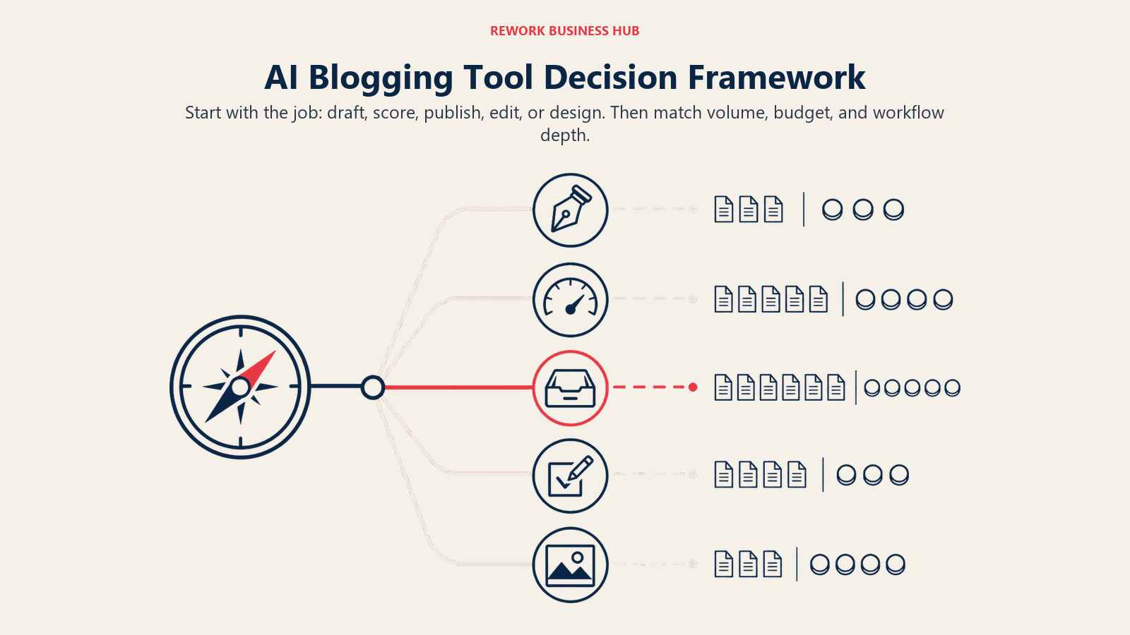 AI Blogging Tool Decision Framework shown as wide branching decision route