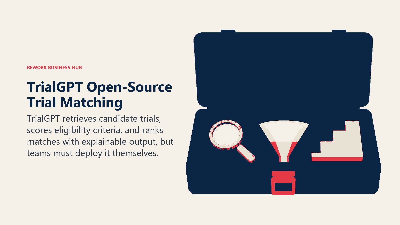 TrialGPT open-source trial matching shown as a toolkit for retrieval, eligibility scoring, and ranking