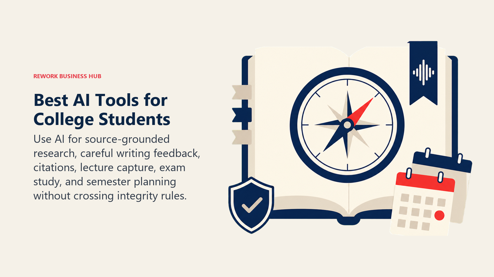 Best AI tools for college students shown as a semester compass for research, citations, lectures, exams, and deadlines