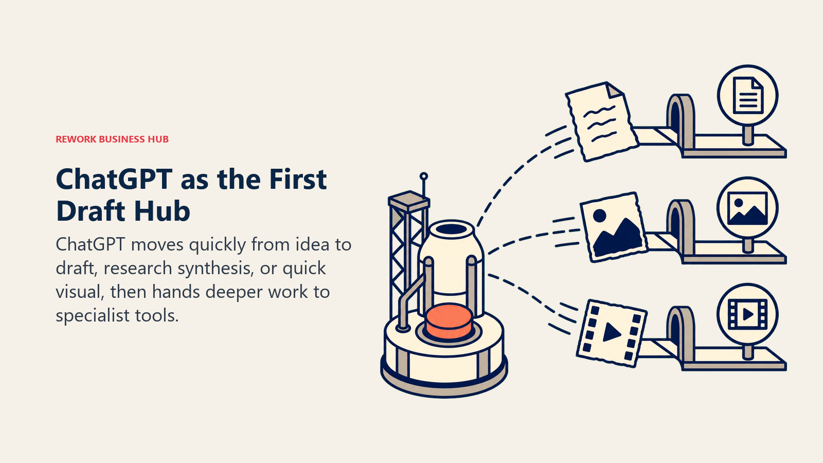 ChatGPT as the First Draft Hub shown as multi-format launch pad