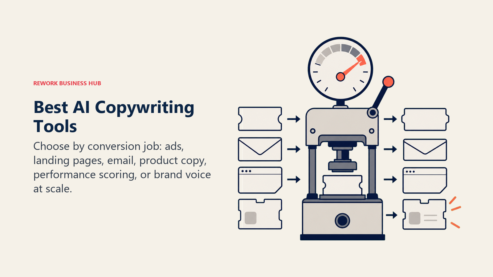 Best AI copywriting tools shown as a testing press scoring conversion copy for multiple channels