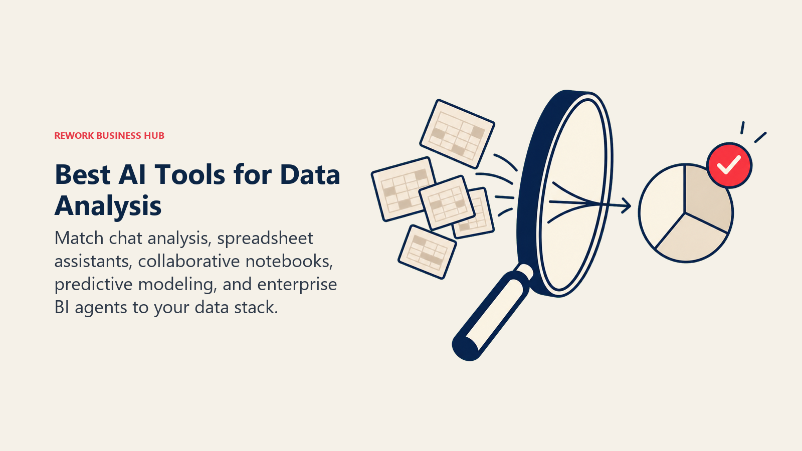 Best AI tools for data analysis shown as a lens turning messy data tiles into a clear chart and confidence signal