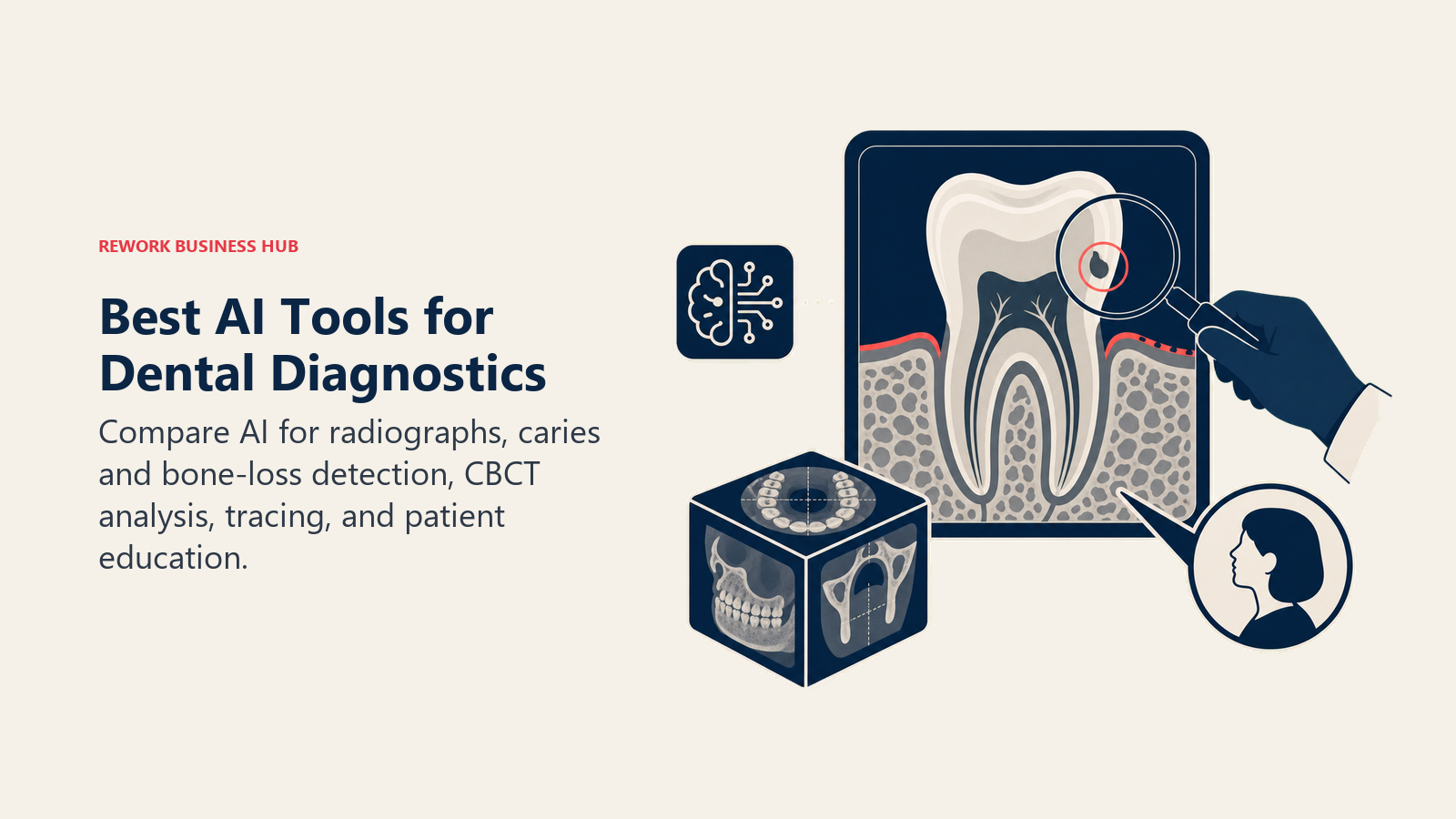 Best AI tools for dental diagnostics shown as assisted radiograph and CBCT review