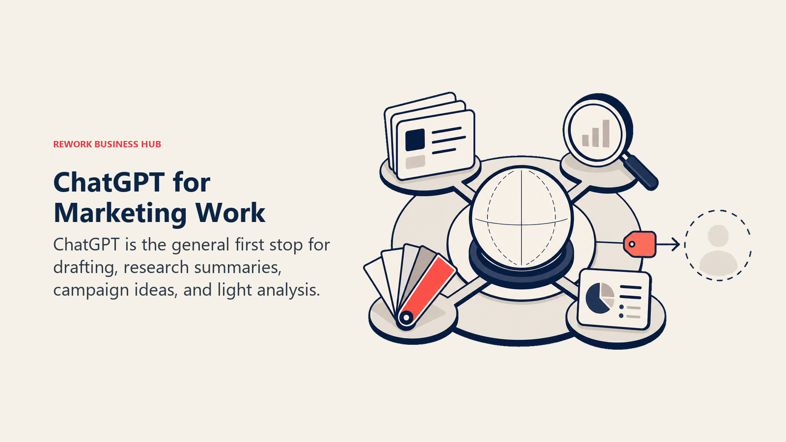 ChatGPT for Marketing Work illustrated with marketing starter workbench