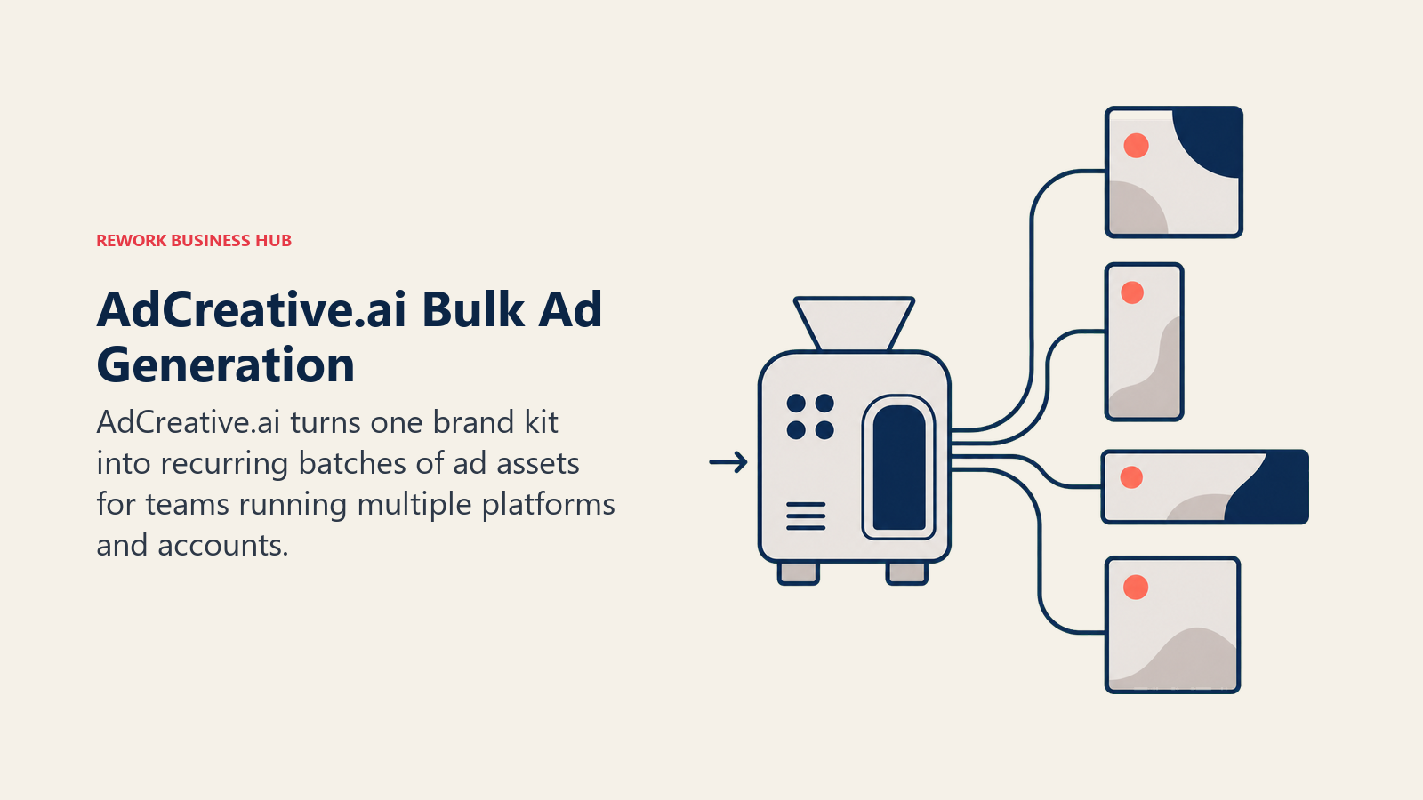 AdCreative.ai Bulk Ad Generation shown as creative press with output fan