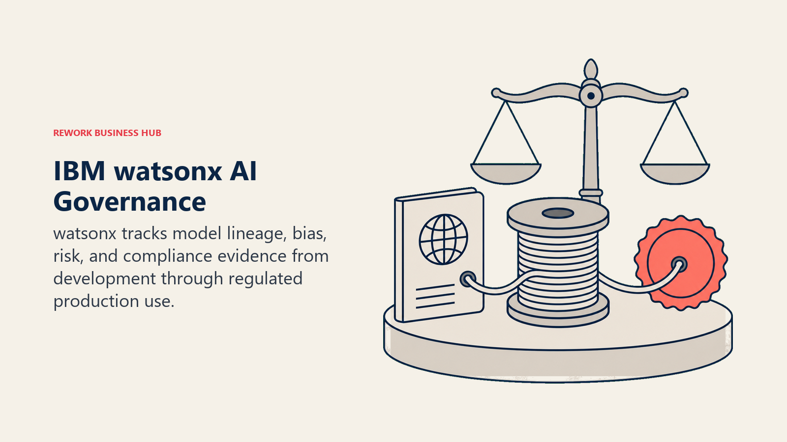 IBM watsonx AI Governance illustrated by model passport and lineage spool