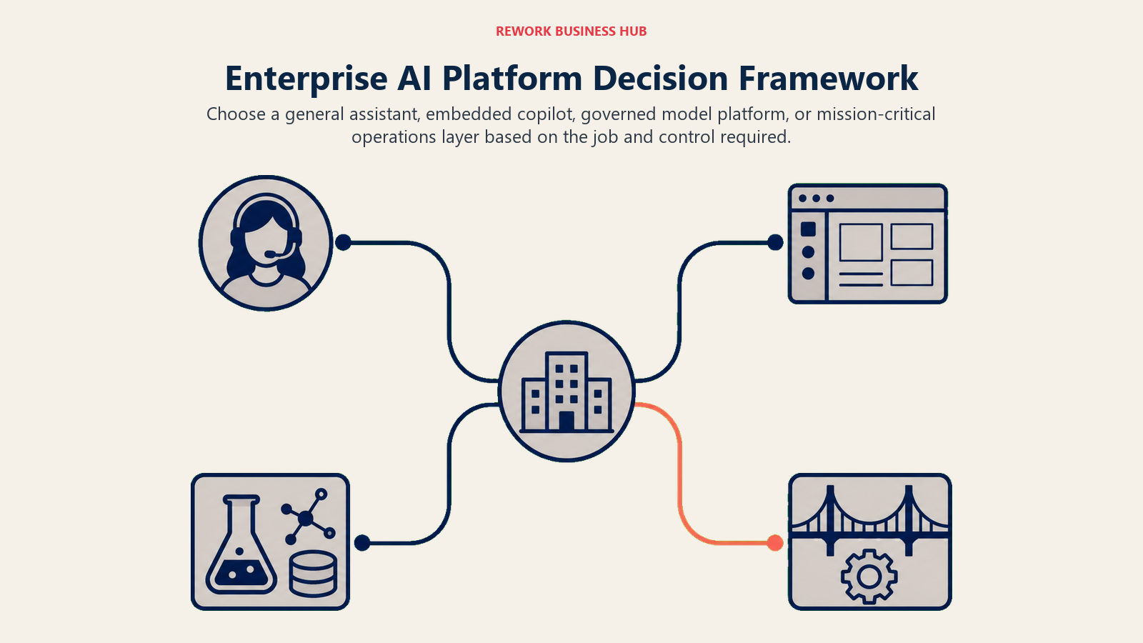 Enterprise AI Platform Decision Framework illustrated by four-destination enterprise routing map