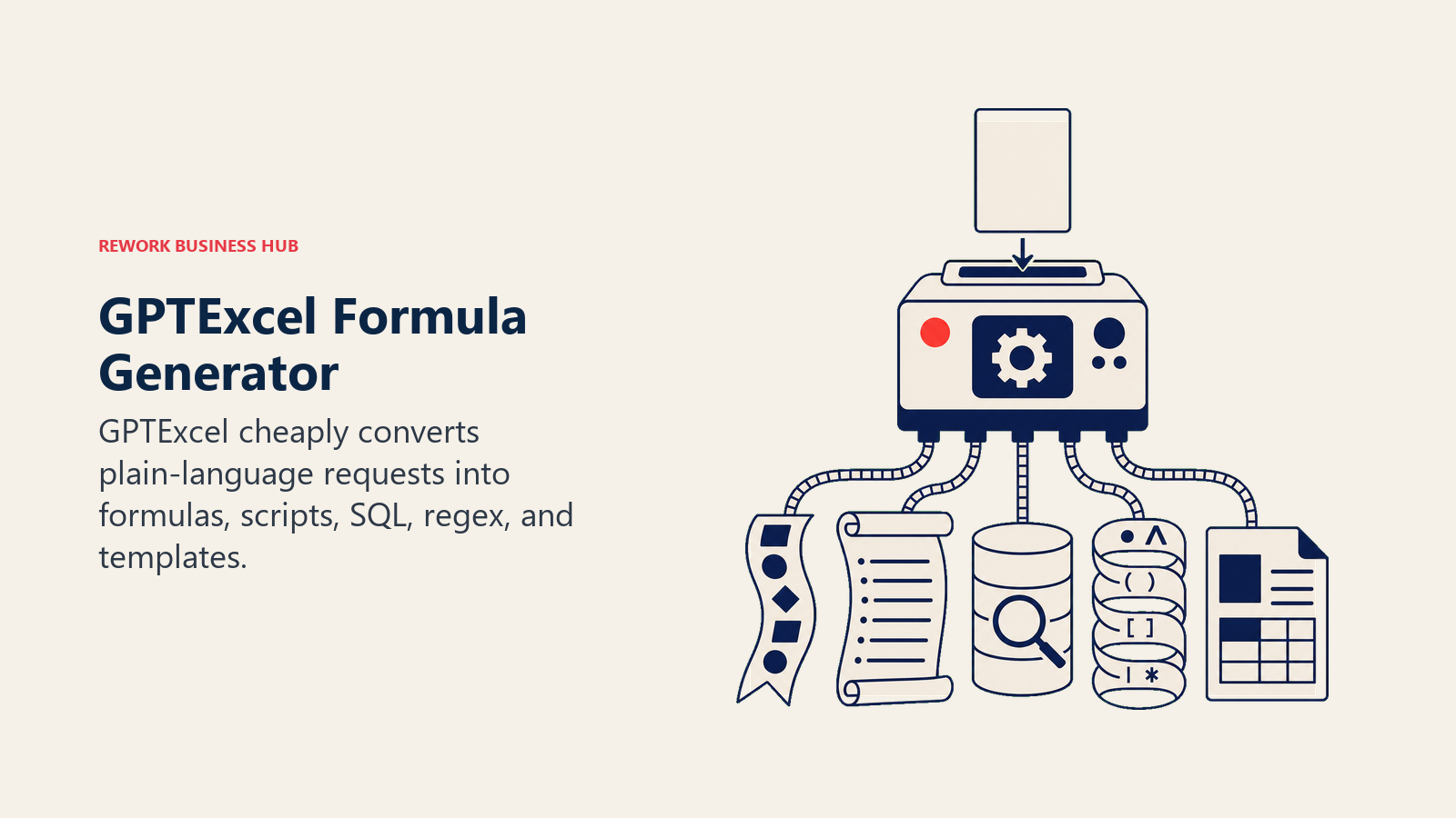 GPTExcel Formula Generator illustrated as compact syntax vending machine