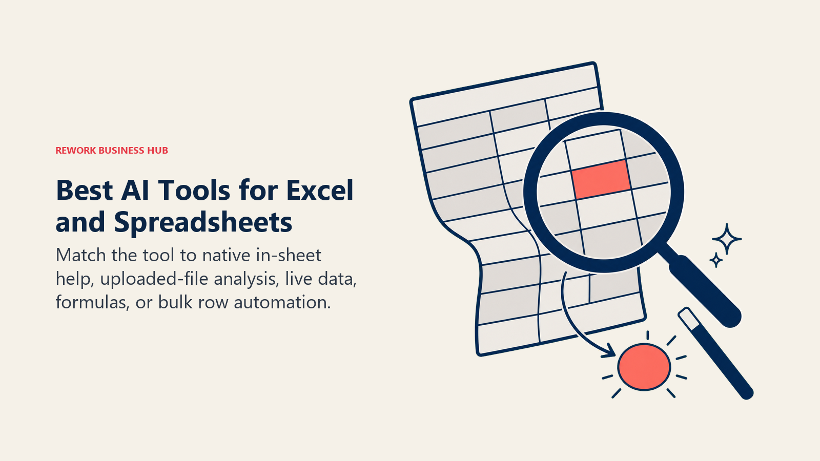 Best AI tools for Excel and spreadsheets shown as a grid passing through an analysis lens