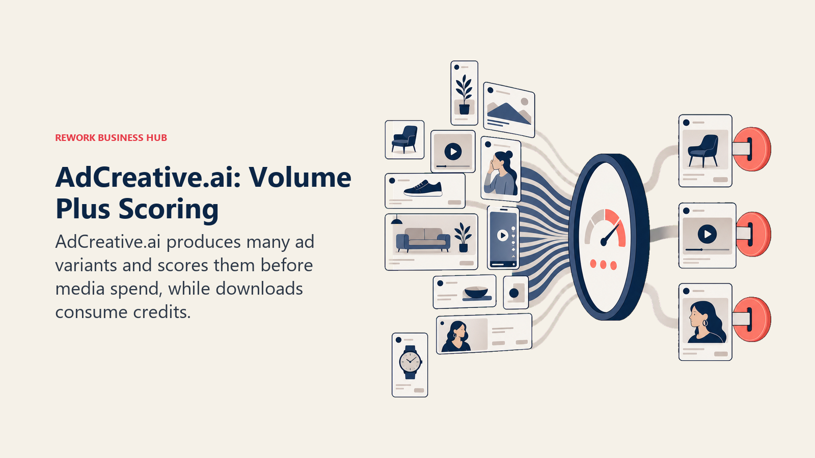 AdCreative.ai generating many ad variants and scoring them before export