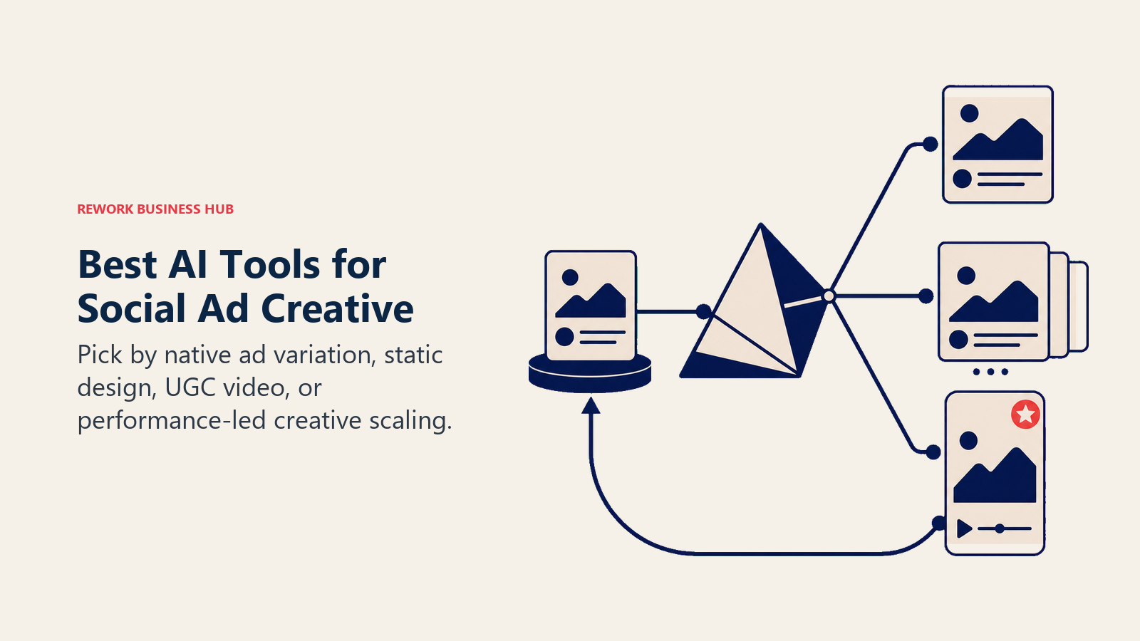 Best AI tools for social ad creative shown as one product offer transformed into static, carousel, and vertical ad formats