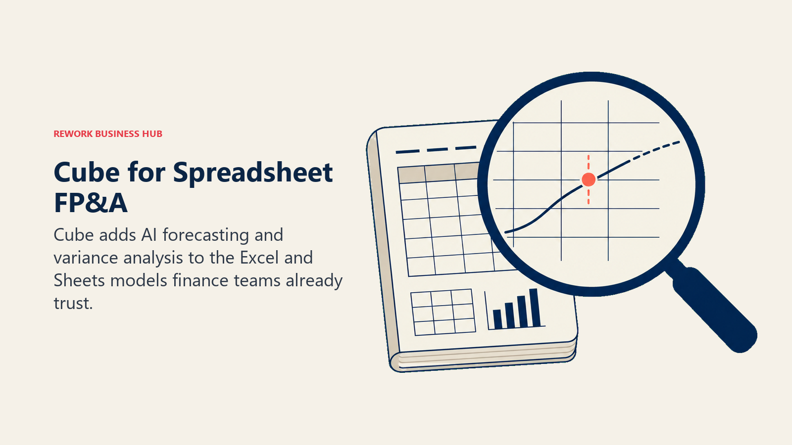 Cube for Spreadsheet FP&A illustrated by workbook under an intelligence lens