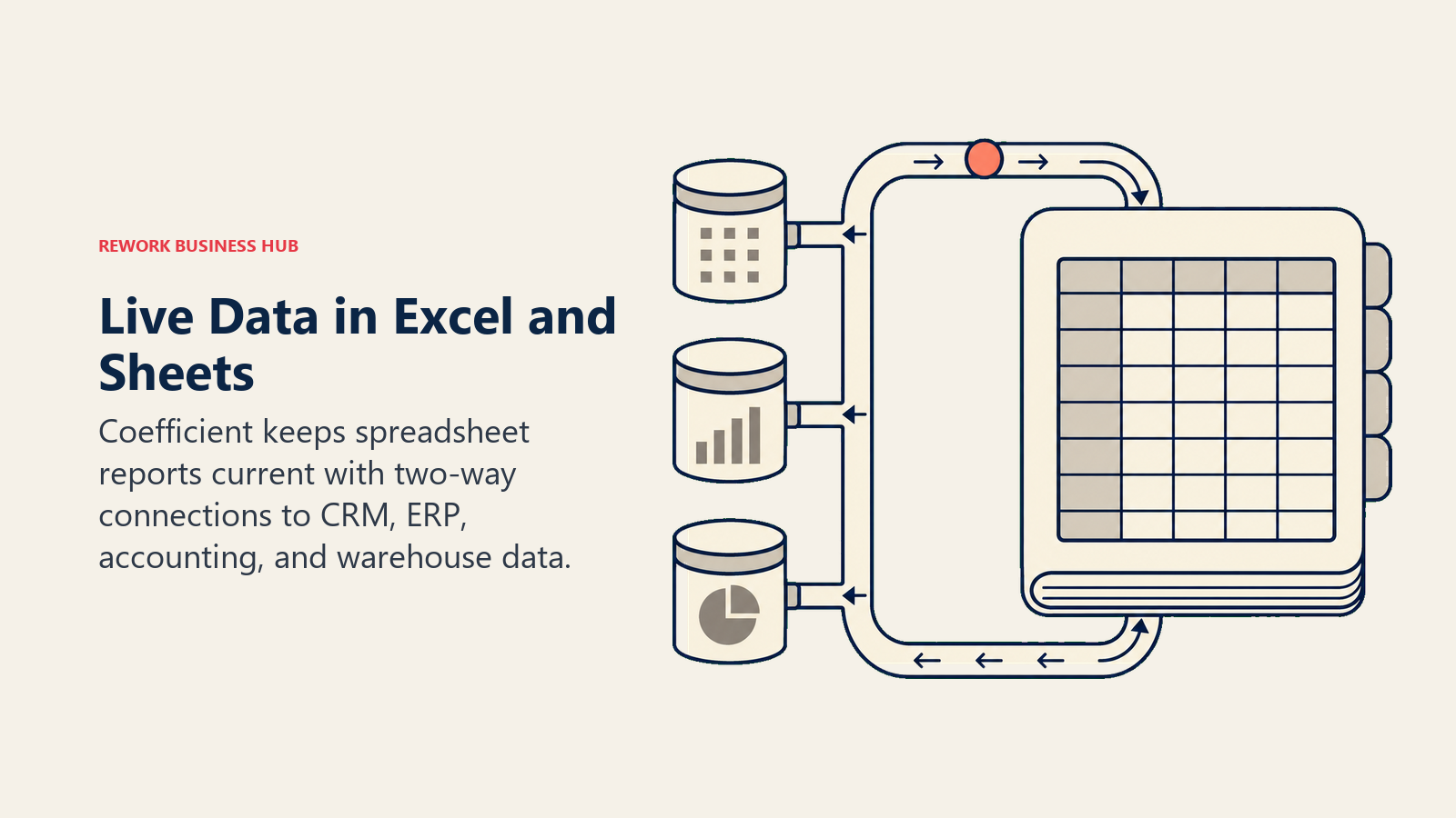 Live Data in Excel and Sheets illustrated by workbook with reversible data hose