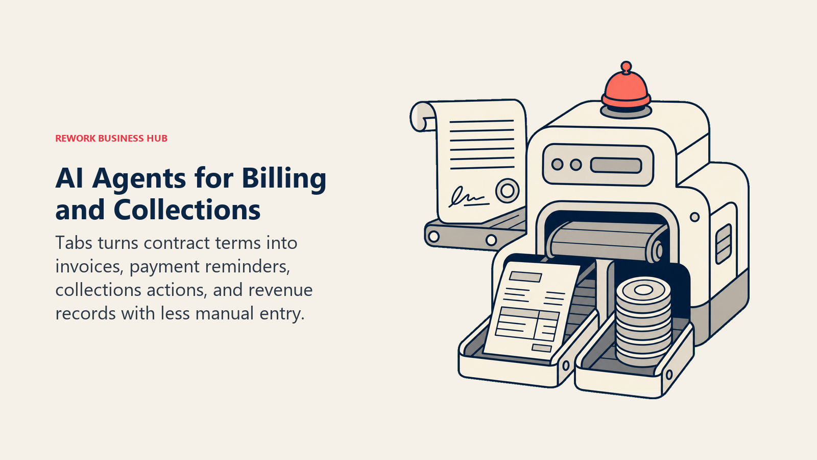 AI Agents for Billing and Collections illustrated by contract-to-cash billing press