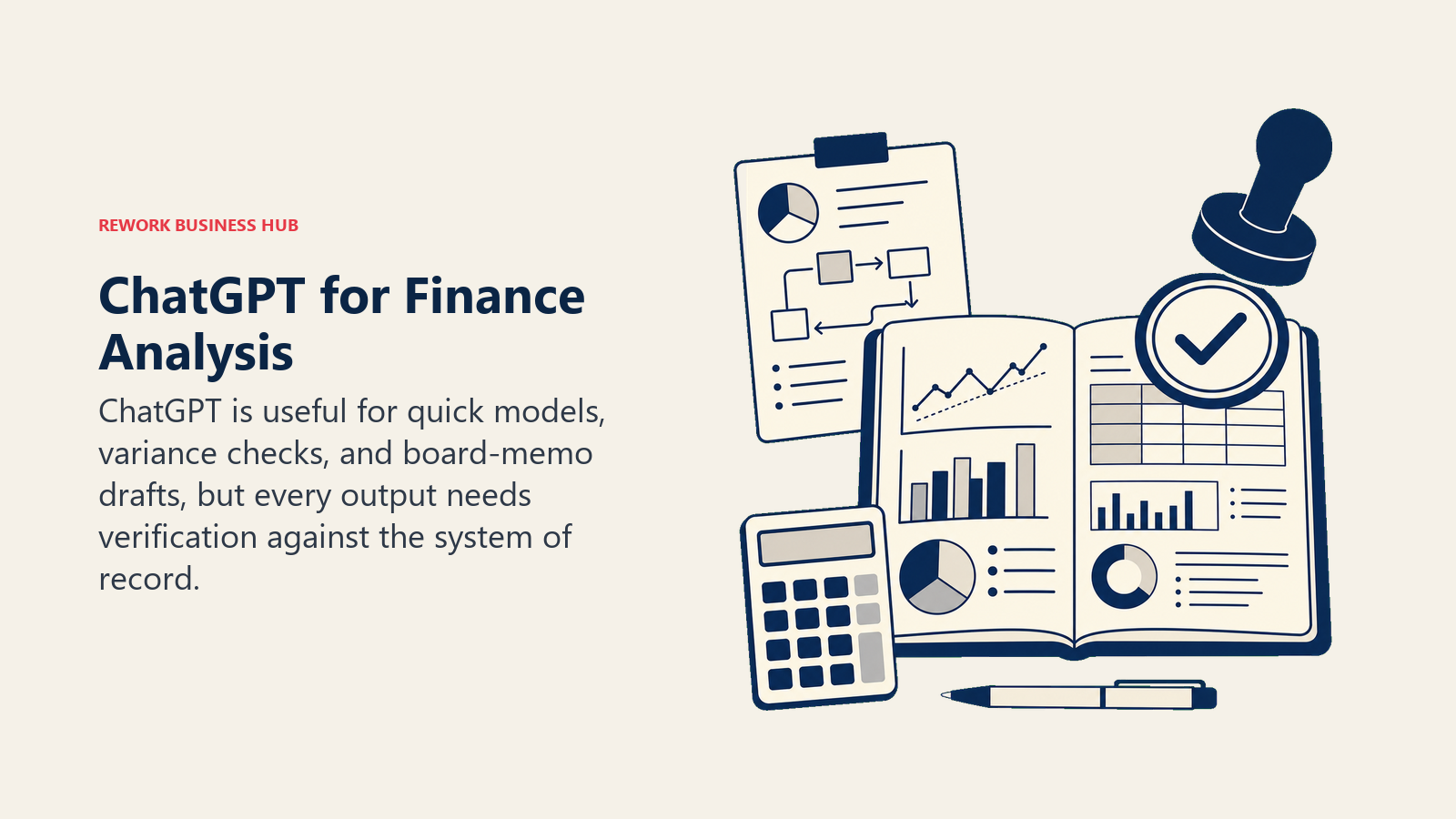 ChatGPT for Finance Analysis illustrated by analysis notebook and verification stamp