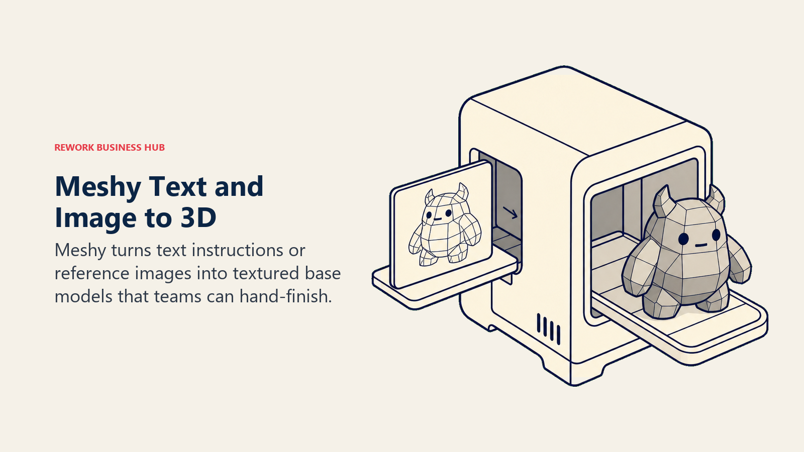 Meshy text and image to 3D workflow producing a game model ready for topology cleanup