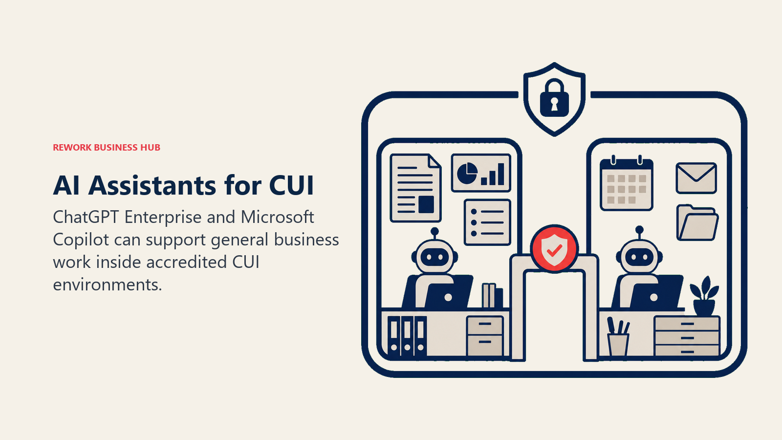 AI Assistants for CUI illustrated by two accredited assistant workspaces inside secure boundary