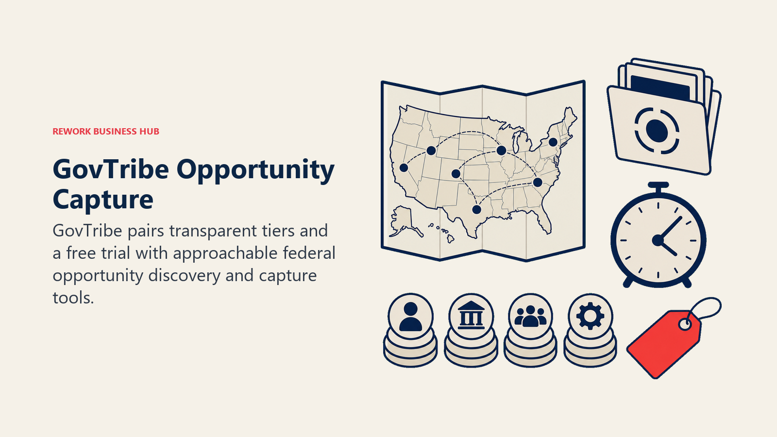 GovTribe Opportunity Capture illustrated by open opportunity map and clear tier tokens