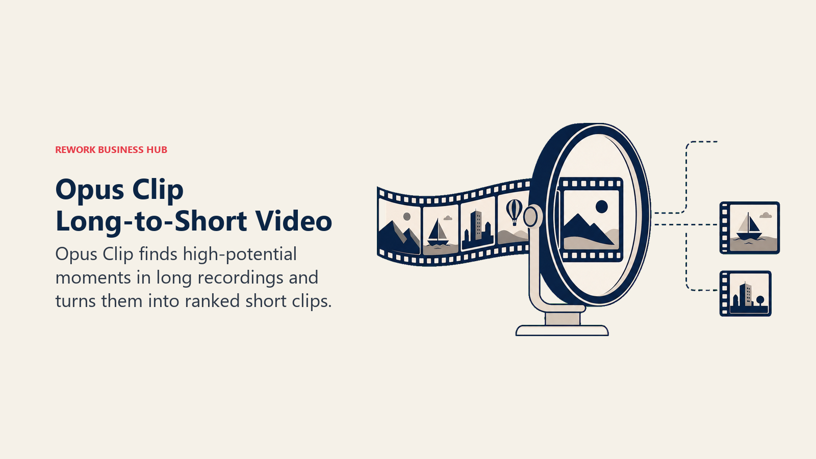 Opus Clip Long-to-Short Video illustrated with long-film selection lens