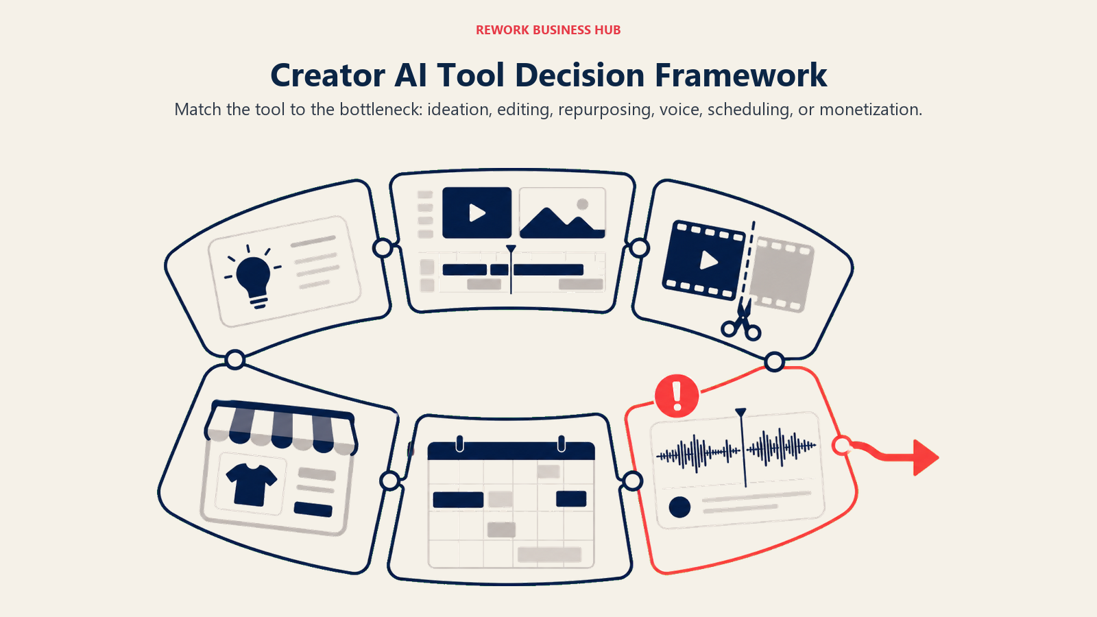Creator AI Tool Decision Framework illustrated with creator workflow decision wheel
