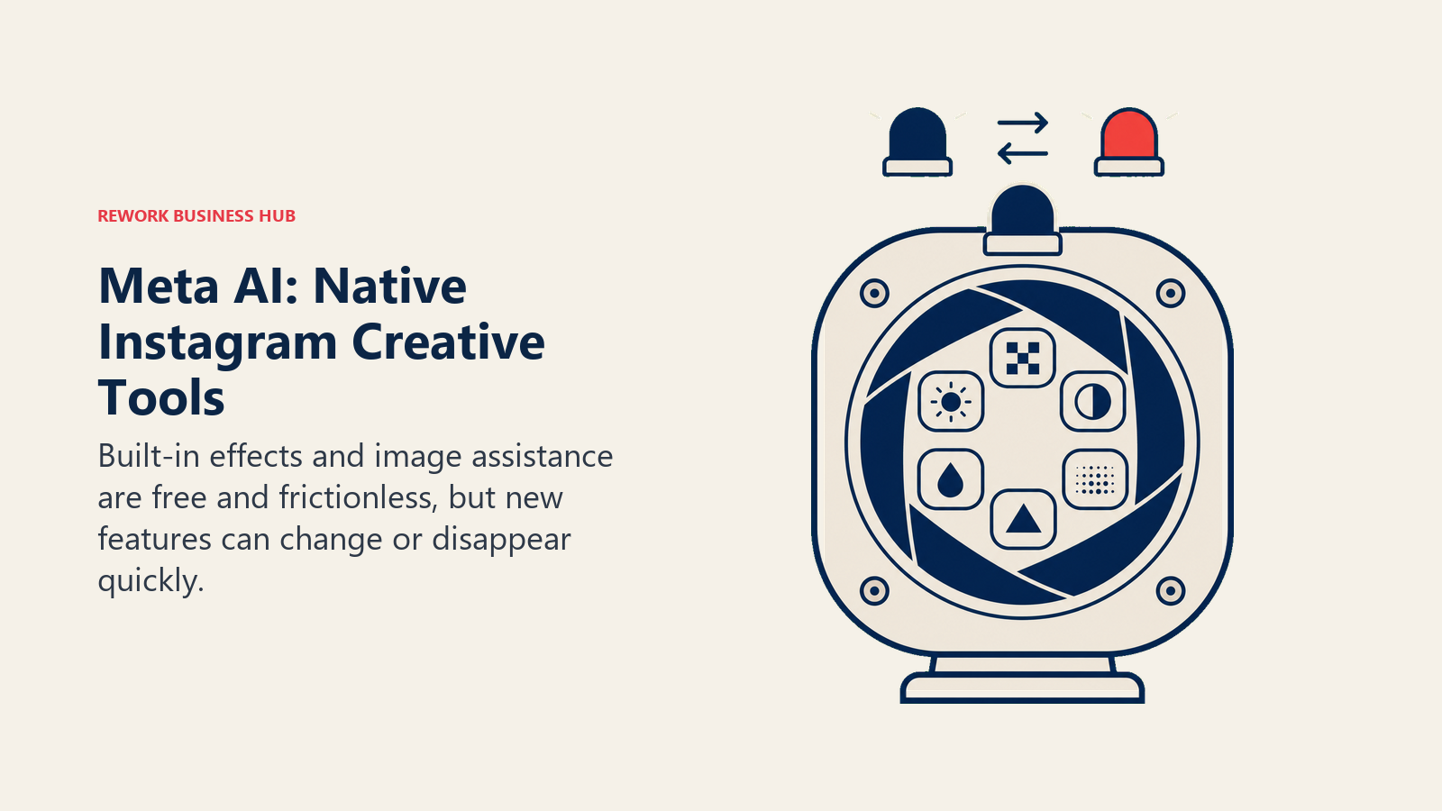 Meta AI: Native Instagram Creative Tools illustrated with in-app creative tool with caution indicator