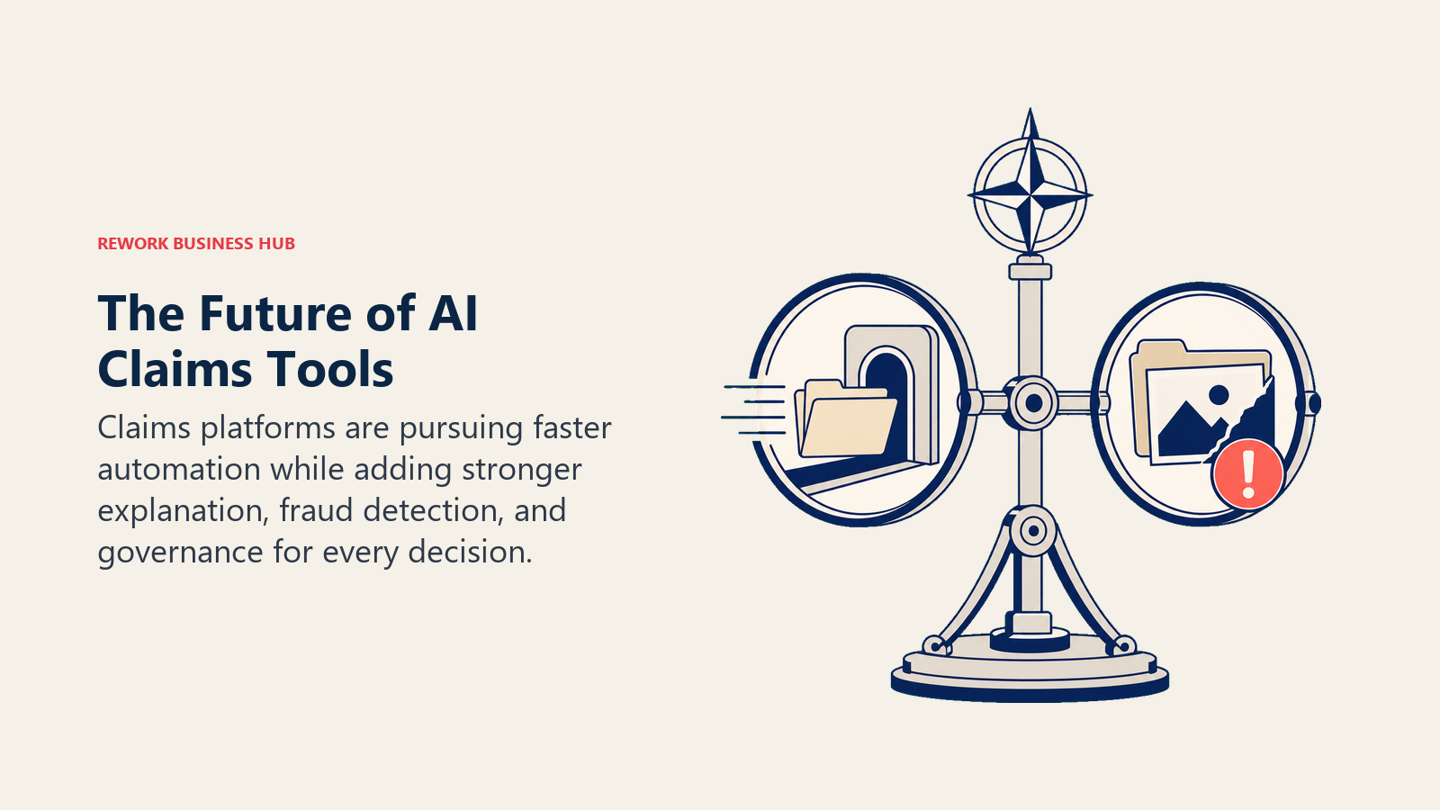 The Future of AI Claims Tools shown as dual-lens claims compass.