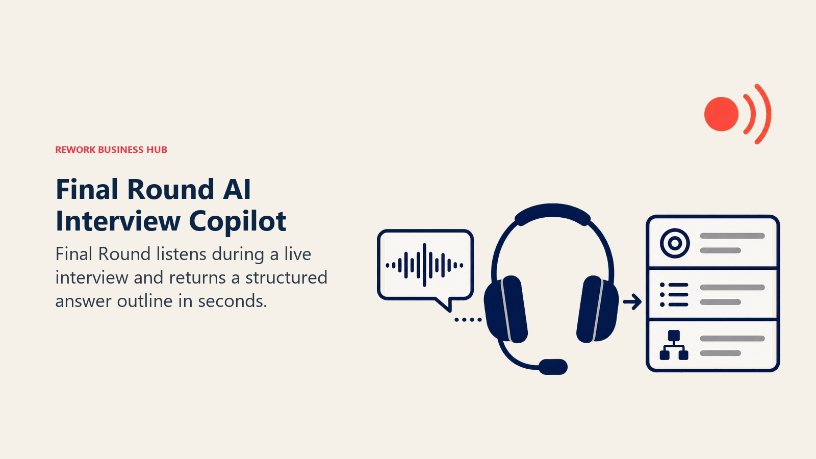 Final Round AI Interview Copilot shown as headset feeding a live answer-outline card