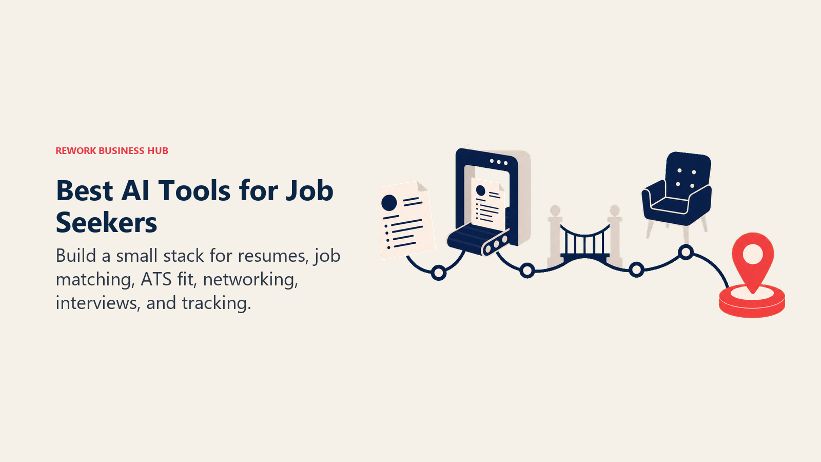 Best AI tools for job seekers shown as a resume moving through ATS, networking, and interview stages