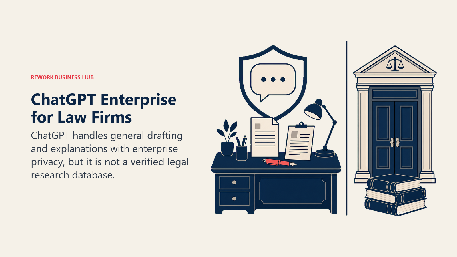 ChatGPT Enterprise drafting for law firms beside a boundary to verified legal research