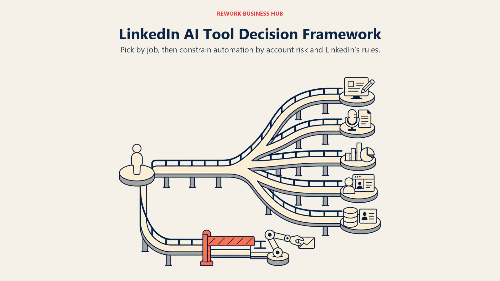 LinkedIn AI tool decision framework balancing job fit and automation risk