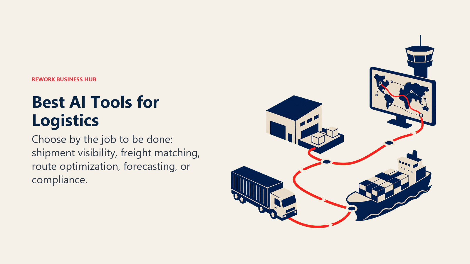 Best AI tools for logistics shown as a connected freight visibility and routing network
