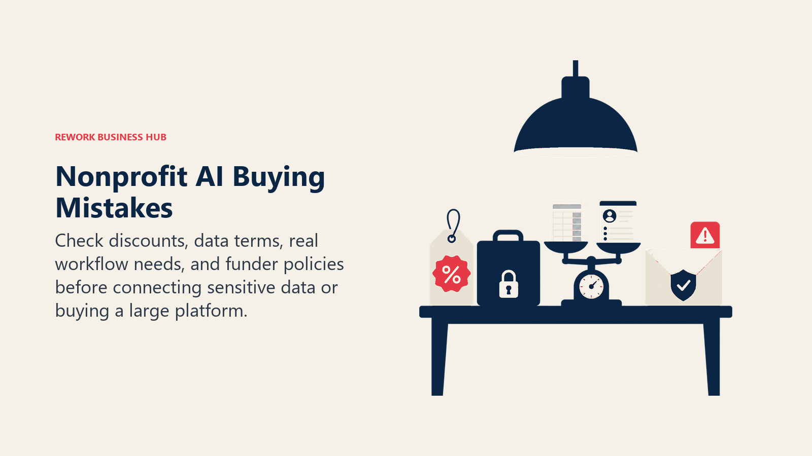 Nonprofit AI Buying Mistakes shown as pre-purchase inspection kit