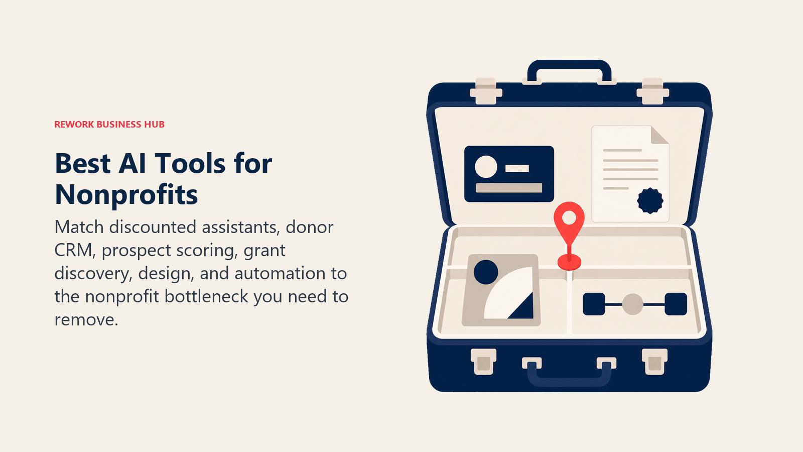 Best AI tools for nonprofits shown as a mission toolkit for donor CRM, grants, design, and automation