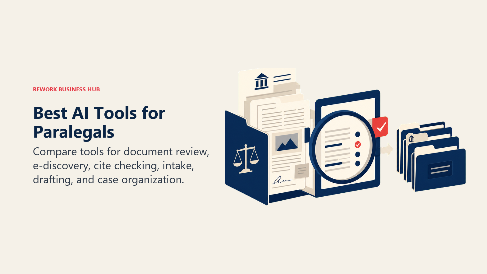 Best AI tools for paralegals shown as legal evidence review and organized case files