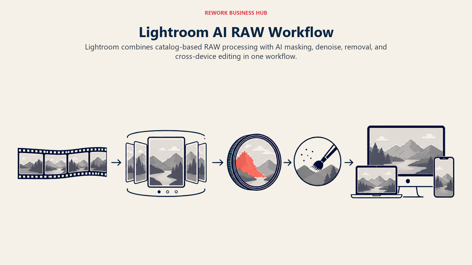 Lightroom AI RAW Workflow shown as wide RAW-to-finished-photo workflow