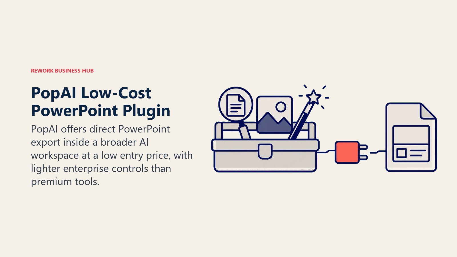 PopAI Low-Cost PowerPoint Plugin illustrated by budget workspace plug-in adapter