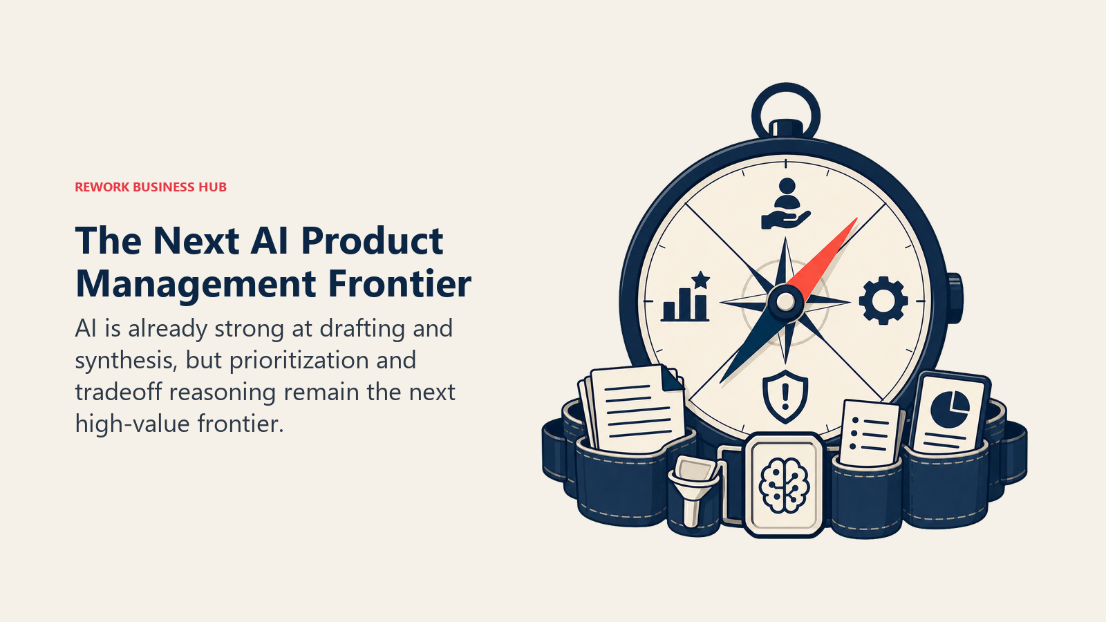 The Next AI Product Management Frontier shown as human tradeoff compass with AI utility belt