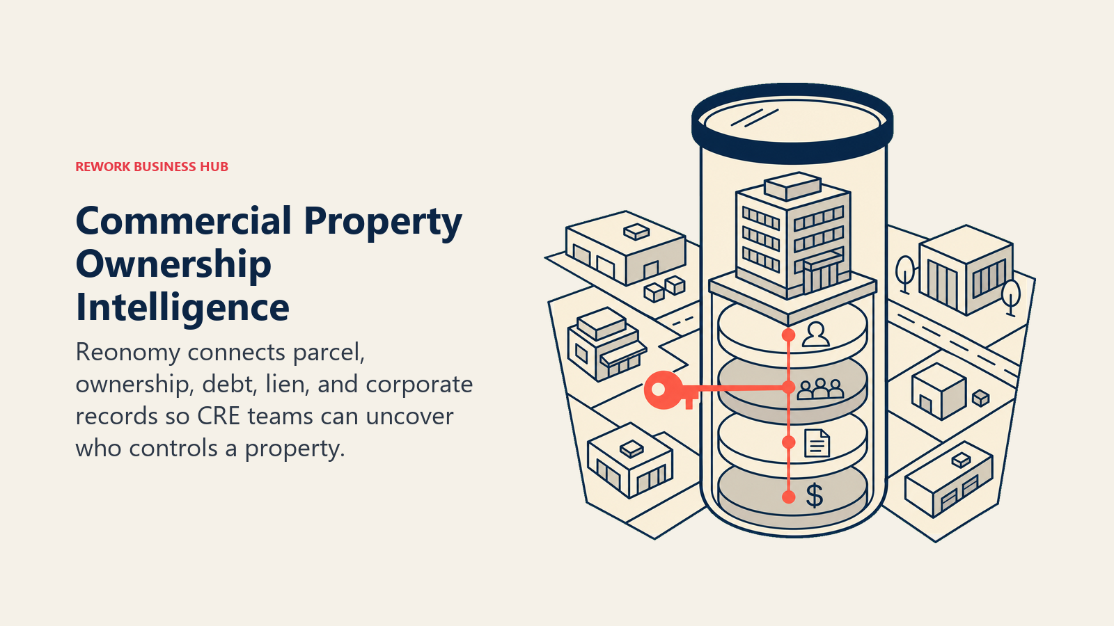 Commercial Property Ownership Intelligence illustrated by parcel ownership x-ray lens