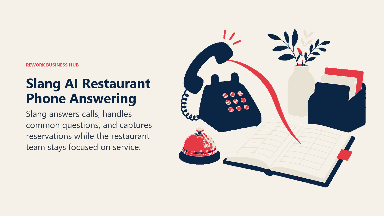 Slang AI restaurant phone answering shown routing a busy call into a reservation book