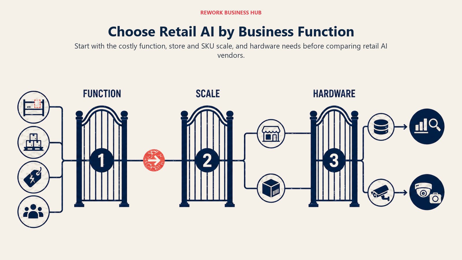Three-gate framework for choosing retail AI by function, scale, and hardware