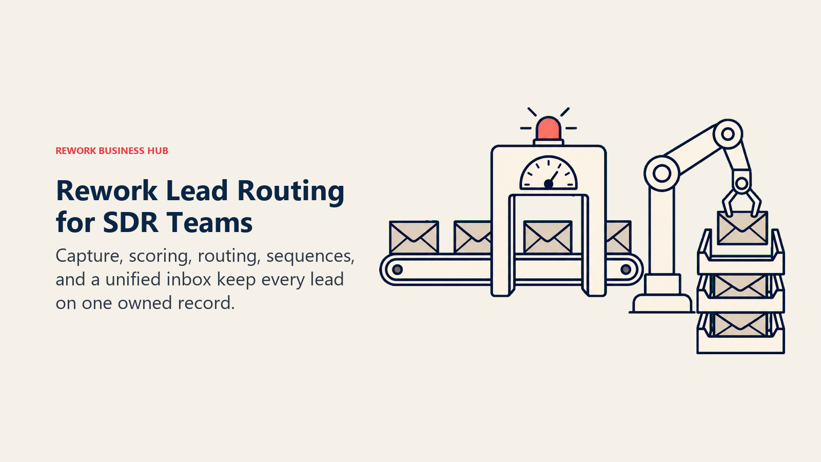 Rework lead routing for SDR teams shown as a dispatch desk scoring and assigning incoming leads