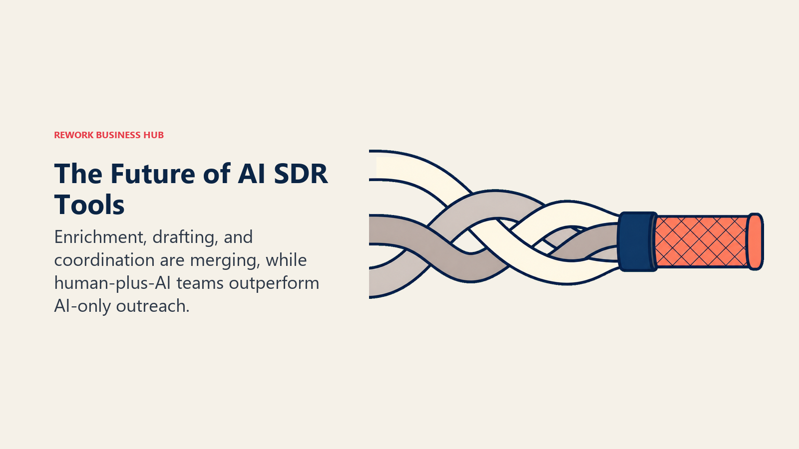 Future of AI SDR tools shown by data, drafting, and human judgment braided into one workflow control