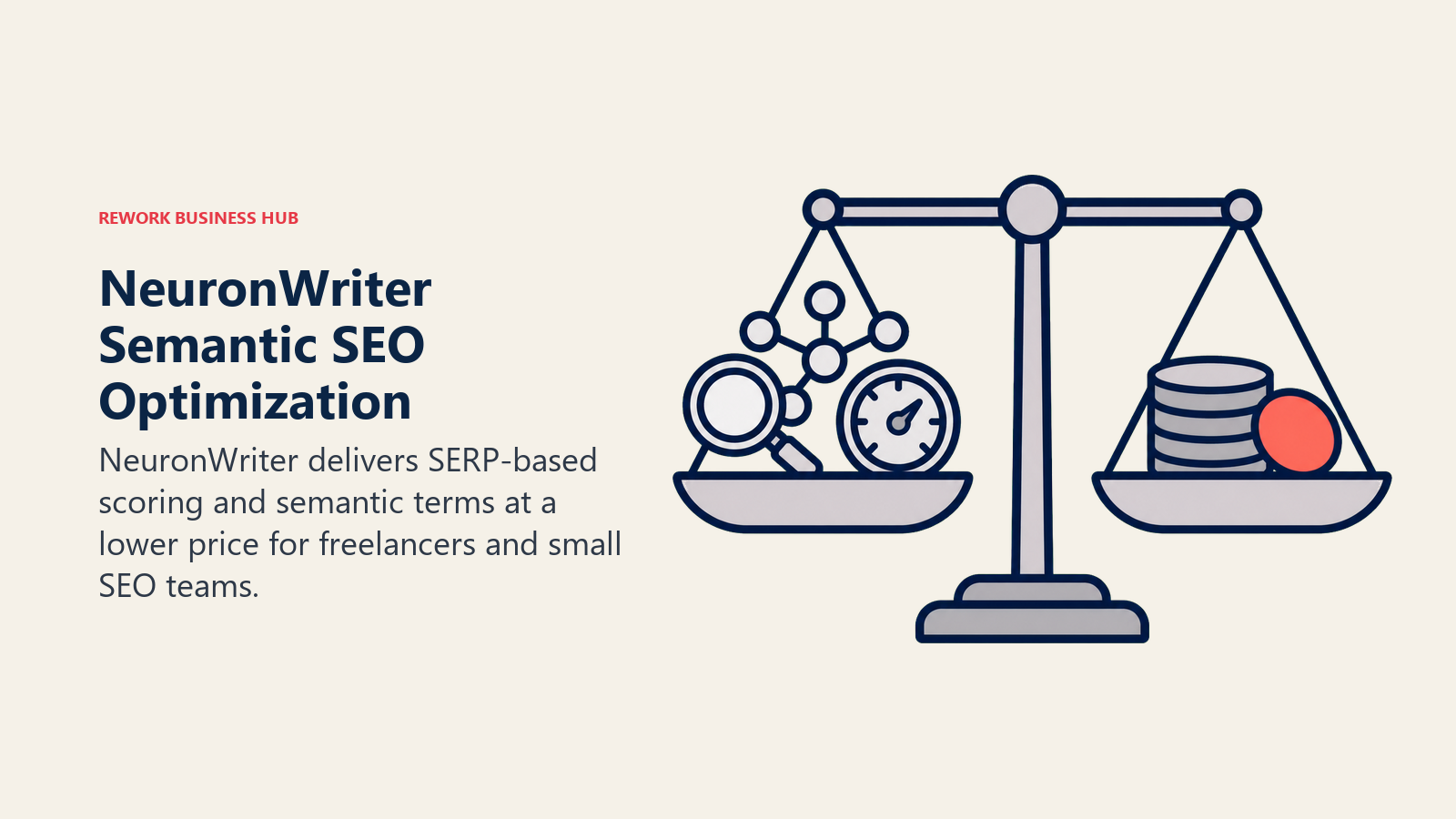 NeuronWriter Semantic SEO Optimization illustrated as precision SEO tool on budget scale