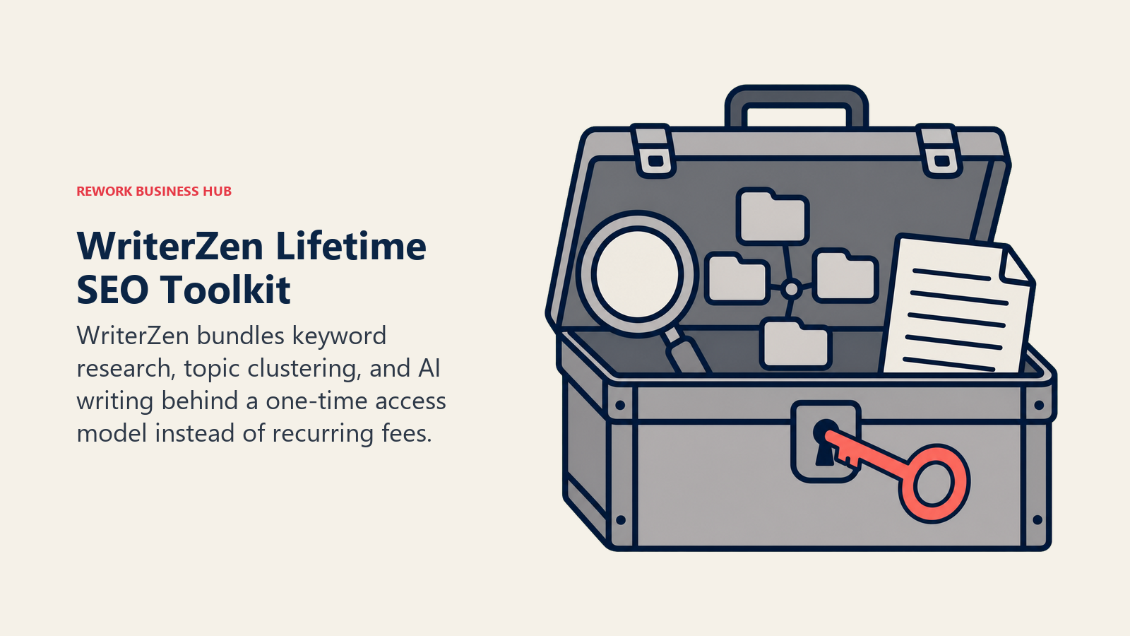 WriterZen Lifetime SEO Toolkit illustrated as permanent-access SEO toolbox