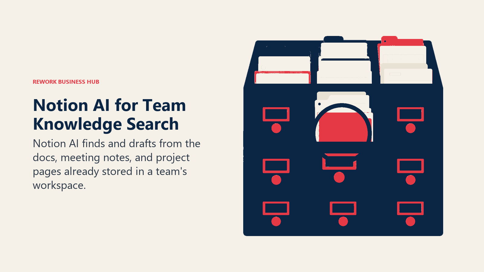 Notion AI for Team Knowledge Search illustrated with intelligent card catalog