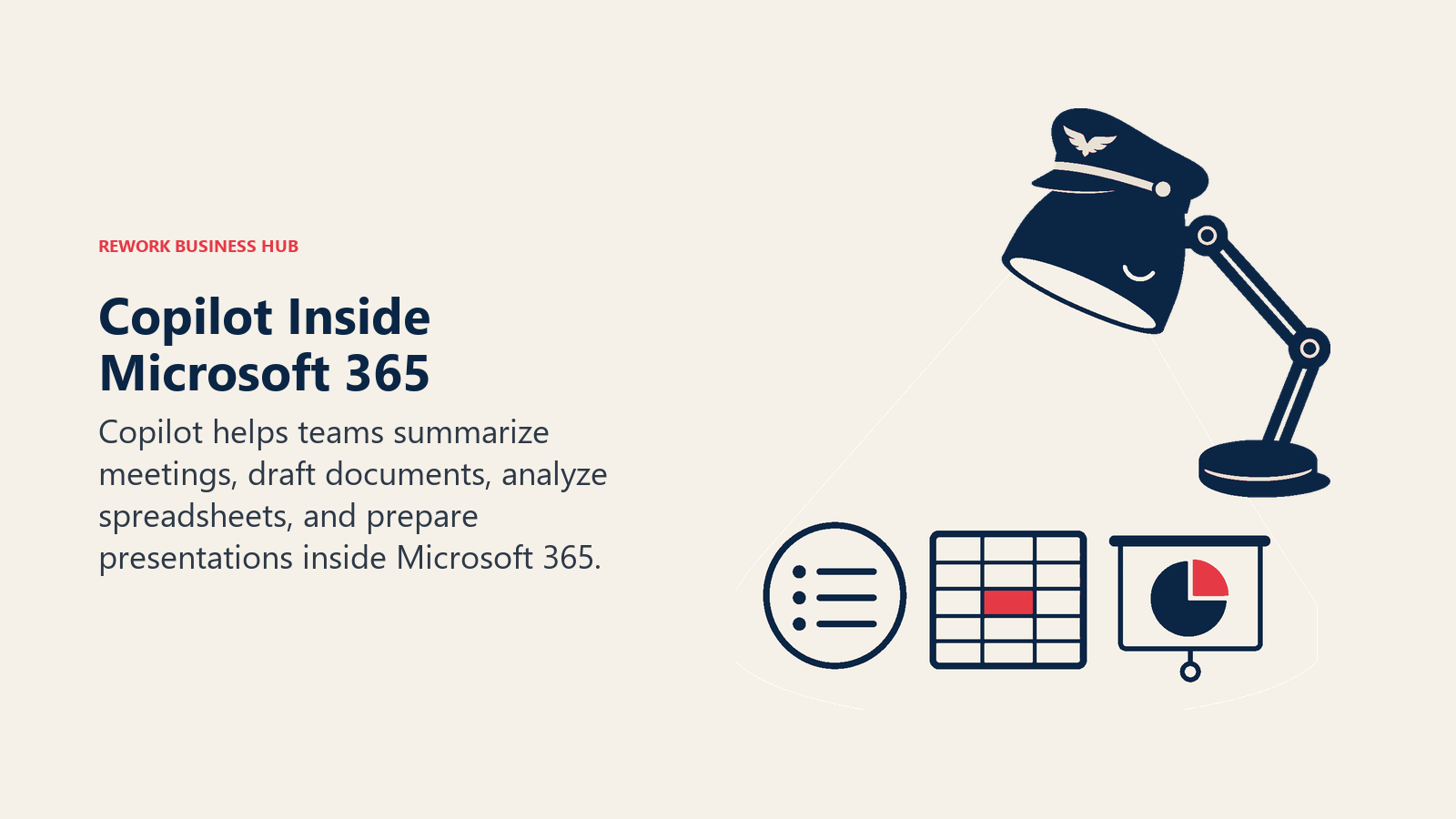 Copilot Inside Microsoft 365 illustrated with copilot desk lamp